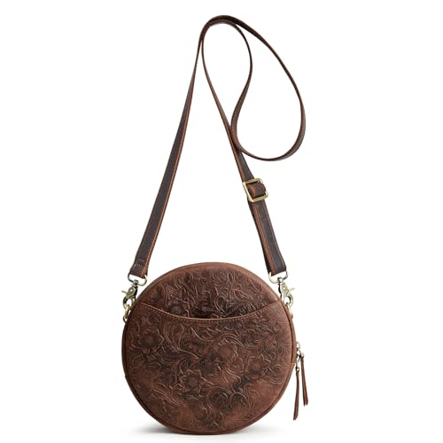 S-ZONE Leather Crossbody Bags for Women Trendy Circle Cross Body Shoulder Bag Designer Round Purses