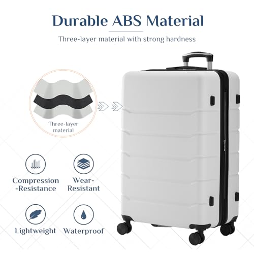 OLIXIS 3-Piece Luggage Set, Carry On Suitcases with Spinner Wheels, Expandable Travel Luggage with TSA Approved Lock & ABS Hard Shell, White, 20/24/28 Inch