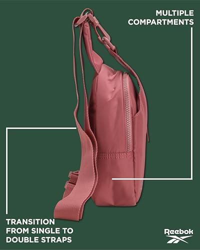 Reebok Unisex Crossbody Bag - Convertible Compact Durable Cross Body Bag for Women and Men - Gym and Travel Essentials, Size One Size, Berry Rose