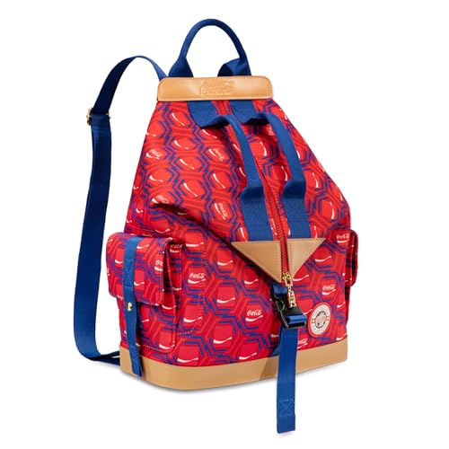 Montana West Coca-Cola Convertible Backpack Geometric Print Casual Daypack for Travel Navy Red Canvas Rucksack for Women Men