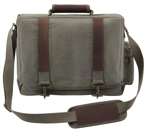 Rothco Vintage Canvas Pathfinder Laptop Bag with Leather Accents – Crossbody Travel Messenger Bag