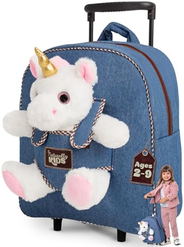 Toddler Luggage for Girls w Unicorn Toys, Kids Rolling Backpack for Girls, Toddler Suitcase, Gifts for 3 4 5 6 Year Old
