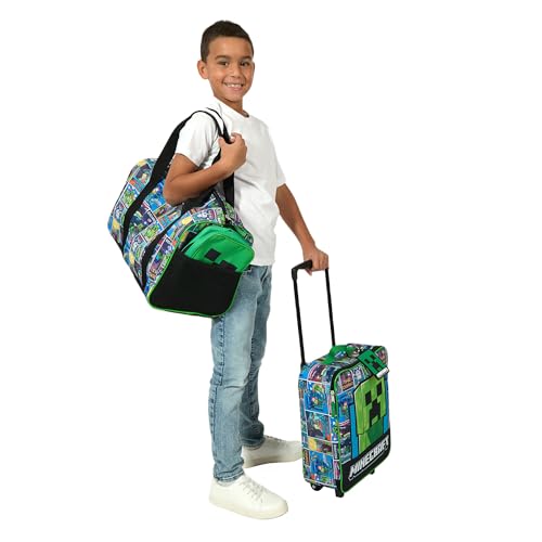 Bioworld Minecraft Creeper Youth 4-Piece Travel Set-14 Carry-on Duffle Bag and Luggage Tag Set