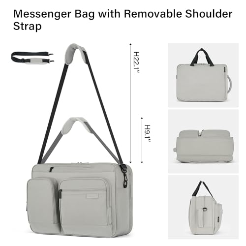 Hanke Convertible Laptop Bag, 3 In 1 Briefcase Backpack for 17.3 Inch Laptop, Computer Work Bag for Men Women, Water Resistant Business Messenger Shoulder Bag for Office Commute Travel, Grey