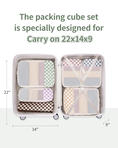 Narwey 6 Set Compression Packing Cubes for Travel Women Men, Travel Cubes for Carry On Suitcase, Durable Compression Luggage Organizer Bags (Combined Checkerboard)