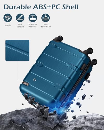 Coolife Medium Checked Luggage Hardside PC+ABS Suitcase with TSA Lock, Lightweight Rolling Carry On with Spinner Wheels(Caribbean Blue, 24in)