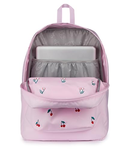 JanSport Superbreak Plus FX Backpack - Work, Travel, or Laptop Bag with Water Bottle Pocket - Pink Ice Cherry Emb