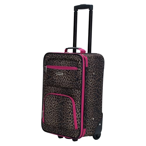 Rockland Fashion Softside 2 Piece Luggage Set, Expandable, (14" Tote/19" Upright), Pink Leopard
