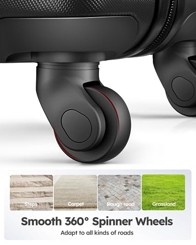 Suitour Luggage Sets 3 piece, Hardside Lightweight Suitcase sets with Spinner Wheels,TSA Lock,20/24/28 inches Travel Luggage Black