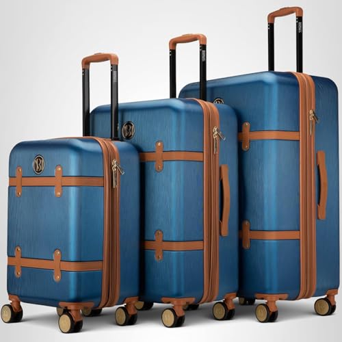 Badgley Mischka Grace 3 Piece Polycarbonate-ABS Expandable Retro Luggage Set (Navy)
