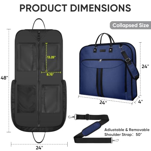 BALEINE Travel Garment Bag, Travel Suit Bag for Men, Water Resistant Carry on Garment Bag for Hanging Clothes, Garment Duffel Bag for Travel Business (Blue, 48")