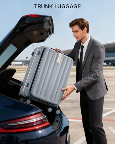 Hanke 24 Inch Checked Luggage with Spinner Wheels PC Hard Shell Suitcases Top Open Aluminum Frame Travel Luggage Rolling Suitcase for Woman Men.(Grey)