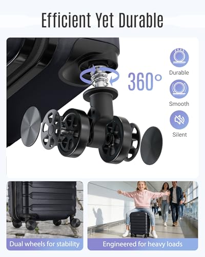 LIGHT FLIGHT Carry On Luggage 22x14x9 Airline Approved, Expandable Carry On Suitcases with Wheels, Lightweight Luggage, Durable Hard Shell 20 Inch Rolling Suit Case for Men Women Travel Black