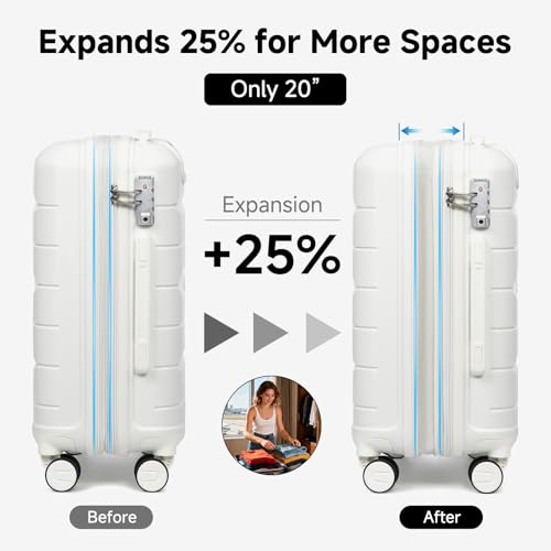 Somago 20" Carry On Luggage and 14" Mini Cosmetic Cases Travel Set Lightweight Polypropylene Suitcase with TSA Lock YKK Zipper Hardside Luggage with Spinner Wheels (2 Piece Set, Creamy White)