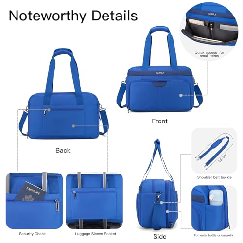 TIAWOLT Carry-On Luggage Travel Duffel Bag Underseat for Airplanes, Sports Gym Bag with Shoulder Strap, Weekender Overnight Bag for Women and Men, Blue