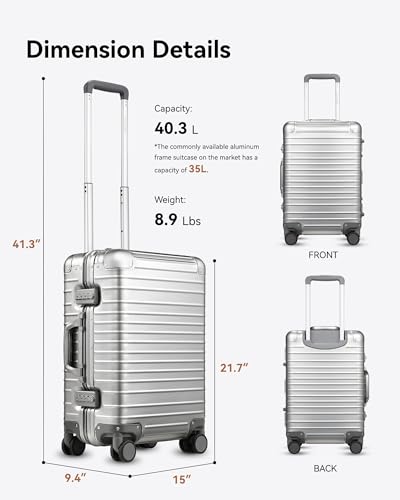 All Aluminum Carry On Luggage with Wheels, AV Zipperless Hardshell Suitcase with TSA Lock (ZX-Enhance, Silver, 20 Inch)