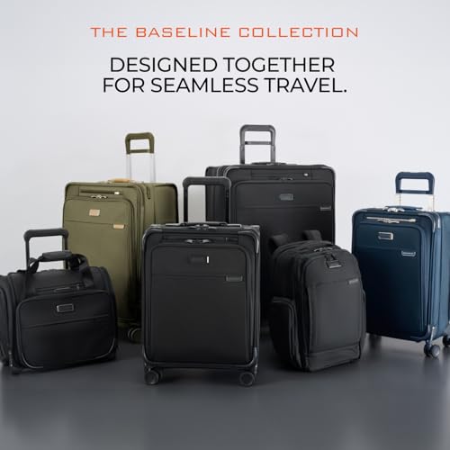 Briggs & Riley 24 Inch Compact Checked Suitcase Luggage with Wheels - Zipperless Compression Expansion System, 360 Spinner, Flat Packing Interior, Accessible Front Pocket - Baseline Collection - Plum