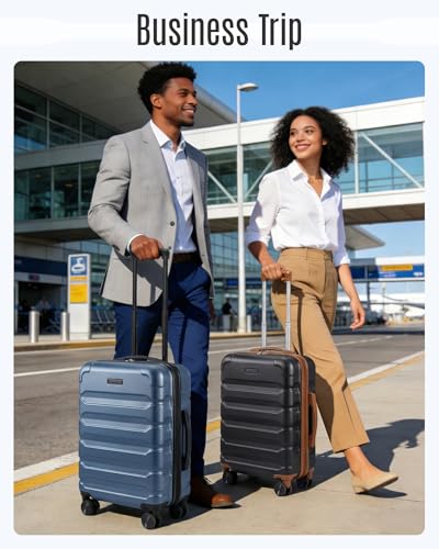 LIGHT FLIGHT Carry On Luggage 22x14x9 Airline Approved, Expandable Carry On Suitcases with Wheels, Lightweight Luggage, Durable Hard Shell 20 Inch Rolling Suit Case for Men Women Travel Black