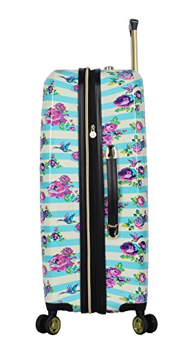 Betsey Johnson 26 Inch Checked Luggage Collection - Expandable Scratch Resistant (ABS + PC) Hardside Suitcase - Designer Lightweight Bag with 8-Rolling Spinner Wheels (Stripe Floral Hummingbird)