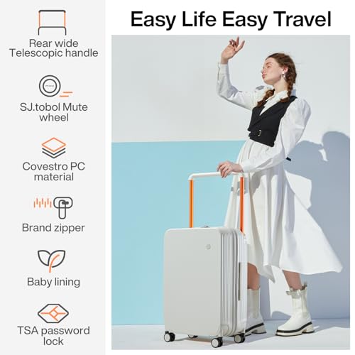 mixi Carry On Luggage Airline Approved Wide Handle Lightweight Luggage PC Hard Shell Suitcases Rolling Suitcases with Spinner Wheels & TSA Lock, 20 Inch Smoke White