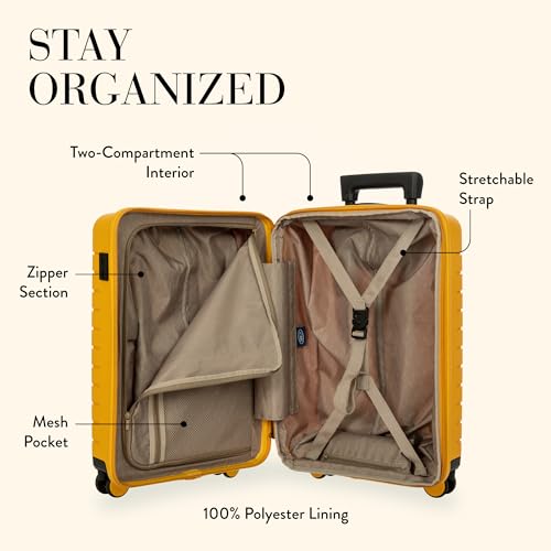 Bric's B|Y Ulisse Carry-On Luggage with Spinner Wheels – Airline Approved Hard Shell Suitcase, TSA Combination Lock & USB Port - Removeable Wash Bag Included - 21 Inch with Front Pocket, Mango