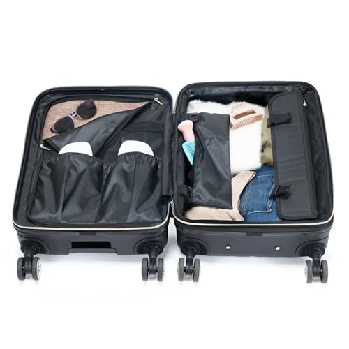 Kenneth Cole REACTION Madison Square Lightweight Hardside Chevron Expandable Spinner Luggage, Black, 2-Piece (20" Carry On + Tote)