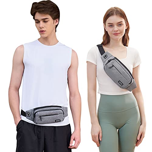 SINNO Large Fanny Pack for Men Women Cross Body Belt Bag with 4-Zipper Pockets Gifts for Running Sport Workout Hiking Travel Fashion Crossbody Waist Packs Phone Bag Purse Carrying All Phones