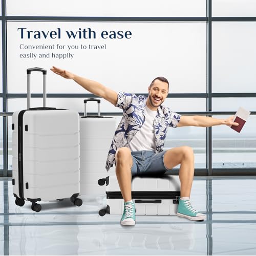 OLIXIS 3-Piece Luggage Set, Carry On Suitcases with Spinner Wheels, Expandable Travel Luggage with TSA Approved Lock & ABS Hard Shell, White, 20/24/28 Inch
