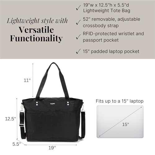 Baggallini Carryall Laptop Tote - Medium 12x19 Inch Travel Crossbody Shoulder Bag