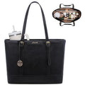 LOVEVOOK Laptop Bag for Women, 15.6 Inch Large Work Tote Bag with 40oz Cup Holder, Waterproof PU Leather Computer Briefcase for Teacher, Professional Business Shoulder Purse Black