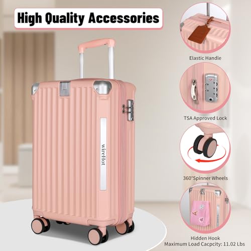 WireHot 22x14x9 Airline Approved Vintage Style Carry On Luggage with Backpack Sets for Women, ABS+PC Hardshell Small 20 inch Retro Suitcase with Protective Cover & Tag (Pink, 20in/BP/TB)