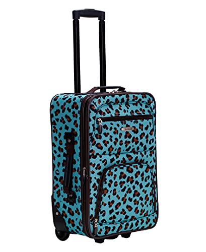 Rockland Fashion Softside 4 Piece Luggage Set, Expandable, (14" Tote/19"/24"/28"), Blue Leopard