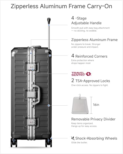 LUGGEX Checked Suitcase with Spinner Wheels, 8010S Aluminum Frame Zipperless Polycarbonate Hard Shell Suitcase (ZX-Core, Charcoal Metallic, 28 Inch)