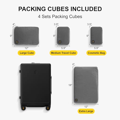 LEVEL8 Elegance Matte Luggage Set, 20 Inch Carry-on Luggage, 24&28 Large Suitcase Lightweight Hardside Suitcases with Wheels,Tsa Lock,3-Piece Set(20/24/28), Black