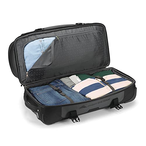 High Sierra 34” Wheeled Rolling Duffle Bag, Lightweight and Durable Weekender Travel Duffle bag with Recessed telescoping pull handle, 89L Capacity, Black