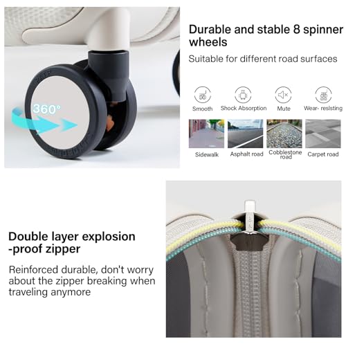 Hanke Expandable Hard Shell Luggage Sets 2 piece Carry On Luggage with Wheels Suitcases Lightweight Checked Travel Luggage Rolling Large Suitcase Travel Luggage Bag Woman Men 20/29 Inch(Ivory White)