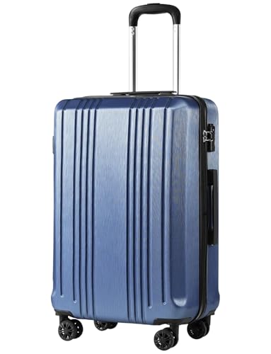 Coolife Luggage PC+ABS Expandable Hardshell Suitcase with TSA Lock, Spinner Checked Lightweight (ice blue, L(28IN))