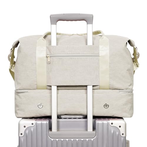 For Spirit Airlines 18x14x8 Personal Item Bag with USB Charging Port, Underseat Travel Duffel Bag with Wet Pocket & Shoes Compartment Carry On Luggage for Women Men (Beige)