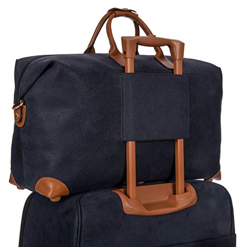 Bric's LIFE Cargo Duffel Bag, Luxury Travel Weekender with Water-Resistant Faux Suede and Leather Details – 22 Inch, Blue