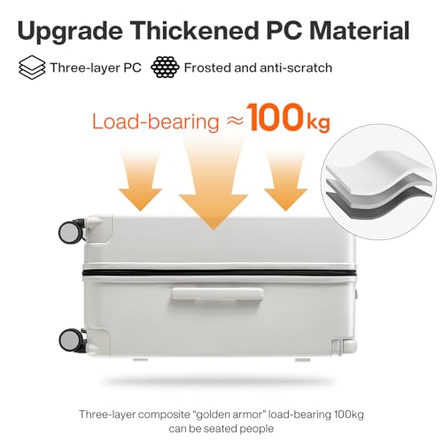 mixi 26 Inch Large Checked Luggage Suitcase with Spinner Wheels Upgrade Wide Handle PC Hard Shell Rolling Travel Suitcase with TSA Lock, Smoke White