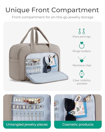BAGSMART Travel Duffel Bag, Carry on Travel Bag with Jewelry Compartment, 35L Weekender Duffle for Women, Water Resistant, Light Tan