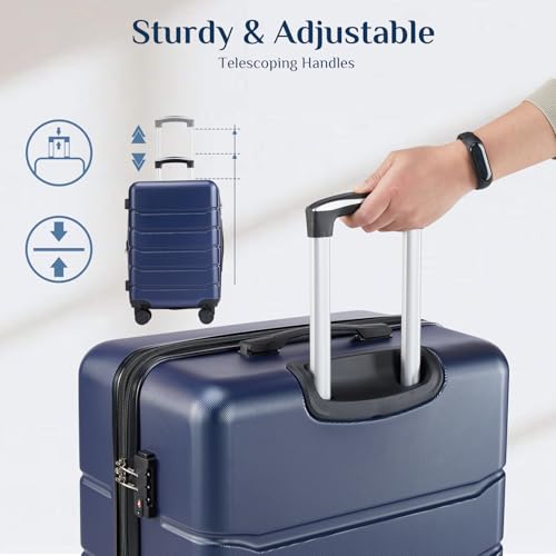 OLIXIS 24 Inch Luggage, Hardside Suitcase with Spinner Wheels, Lightweight ABS Hard Shell Checked Luggage, TSA Approved Lock, Expandable Medium Suitcase for Travel & Business–Blue