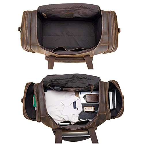Polare 23" Full Grain Cowhide Leather Gym Duffle Weekender Overnight Travel Duffel Bag For Men 42L