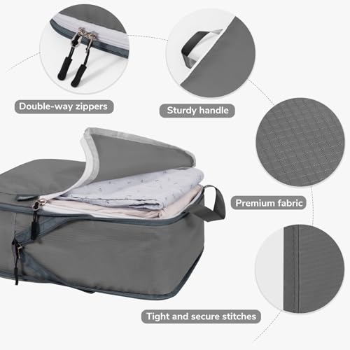 CherryNow Compression Packing Cubes, 7 Set Packing Cubes Compression, Travel Essentials, Travel Organizer for Shoes, Clothing, Grey