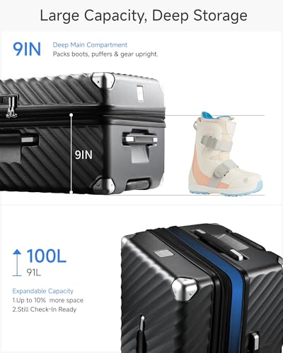 LUGGEX Trunk Luggage,KVT Expandable PC Hard Shell Large Checked 28 Inch Suitcase with Shock - Absorbing Wheels & TSA Lock(EX-Pro,Blue,28 inch,91L-105L)
