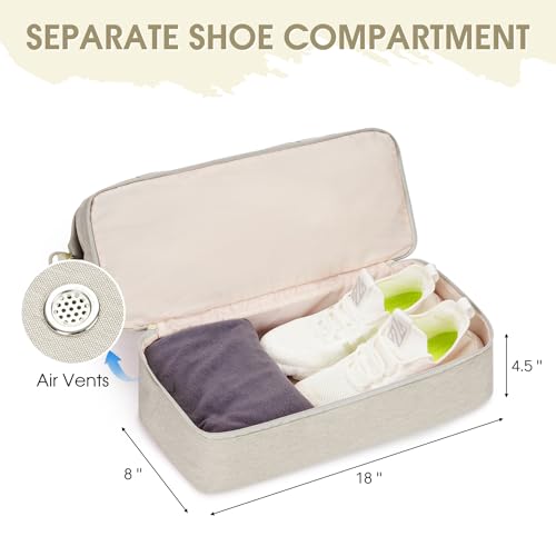 For Spirit Airlines 18x14x8 Personal Item Bag with USB Charging Port, Underseat Travel Duffel Bag with Wet Pocket & Shoes Compartment Carry On Luggage for Women Men (Beige)
