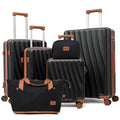 Eeeza Luggage Sets 6 Piece Suitcases with Wheels,ABS Hard Case Suitcases with Spinner Wheels,Durable Travel Luggage with Combination Lock (Black, 6 Piece Set 16"/20"/24"/28")