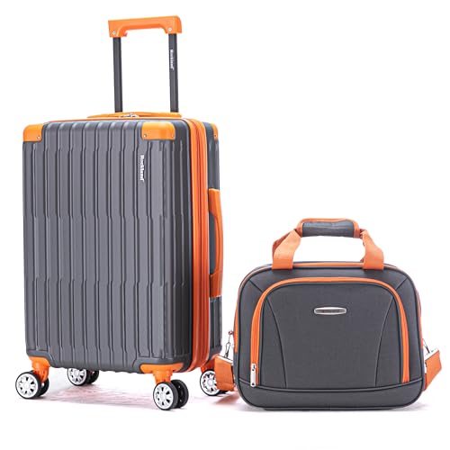 Rockland Napa Valley 2 Piece Luggage Set, 20" Carry-on with Spinner Wheels and a 14" Polyester Tote Bag, (20"/14" Tote), Charcoal