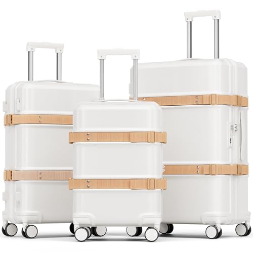 Joyway Luggage Sets 3 Piece with Spinner Wheels, Hardside Suitcase Set with TSA Lock and YKK Zipper for Travel, 20" Expandable Carry On, 24" and 28" Suitcases, White