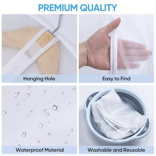 BALEINE 40'' Translucent Garment Bags, 12 Packs PEVA Dress Bag for Closet Clothes Dresses Suit Coats Storage (White, 12PK)